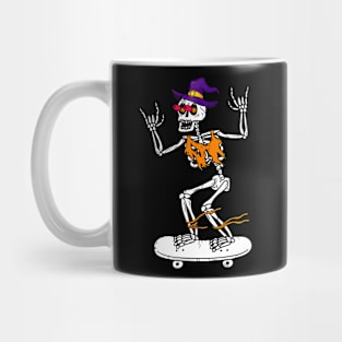 Funny Skeleton Skateboard Dancing Halloween Mug